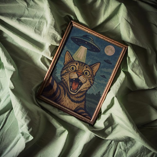 Cat Selfie With UFO Wall Art Poster Print (Creator Uploaded)