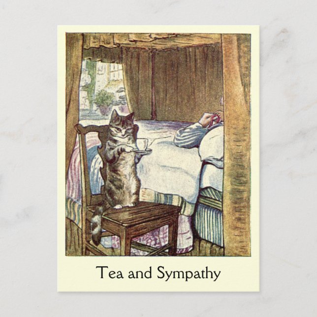 Cat Serves a Cup of ❝Tea and Sympathy❞ Postcard (Front)