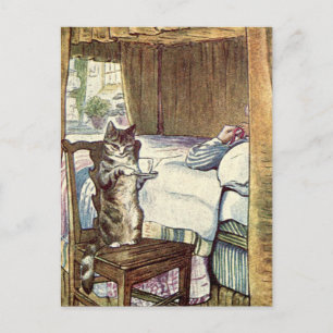 Cat Serves Breakfast in Bed Feel Better Postcard