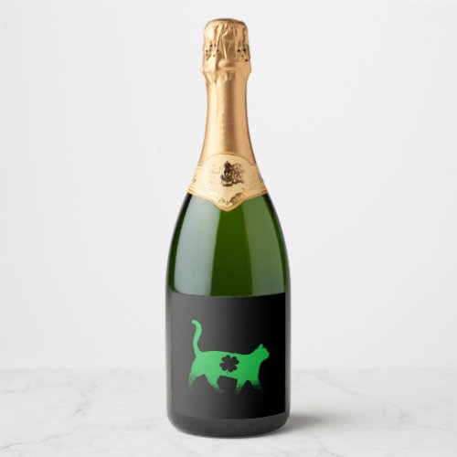 Cat Shamrock Saint Patricks Day Sparkling Wine Label