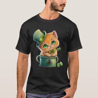 Cat Shamrock St Patrick s Day Leprechaun Hat Cute  T-Shirt