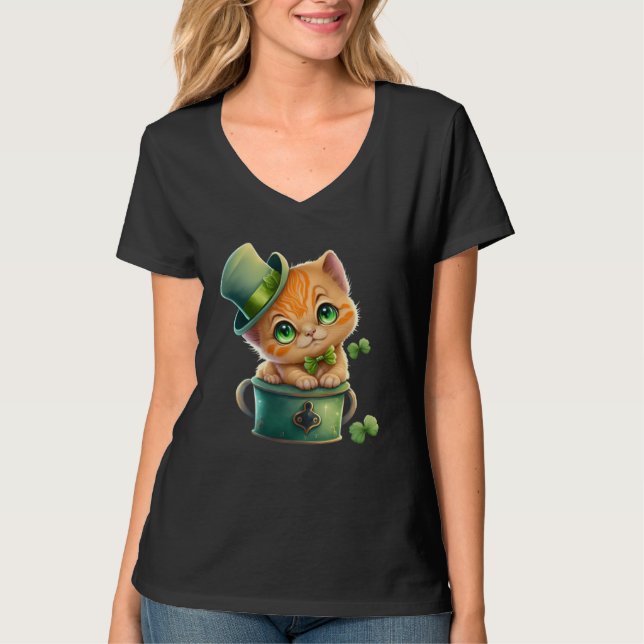 Cat Shamrock St Patrick s Day Leprechaun Hat Cute  T-Shirt (Front)