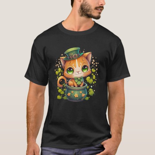 Cat Shamrock St Patrick s Day Leprechaun Hat Cute  T_Shirt