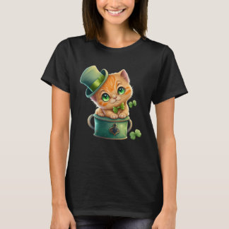 Cat Shamrock St Patrick s Day Leprechaun Hat Cute  T-Shirt