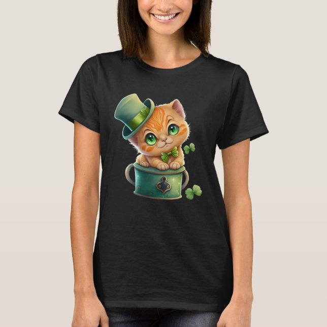 Cat Shamrock St Patrick s Day Leprechaun Hat Cute  T-Shirt (Front)