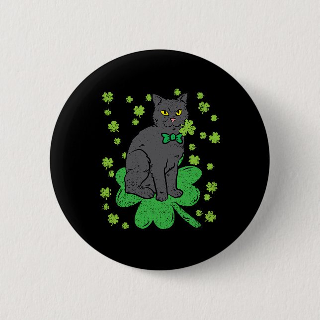 Cat Shamrock St Patricks Day 4 Leaf Clover Men Wom Button (Front)