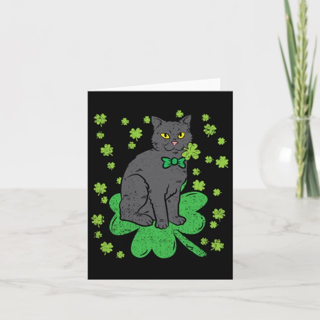 Cat Shamrock St Patricks Day 4 Leaf Clover Men Wom Card (Front)