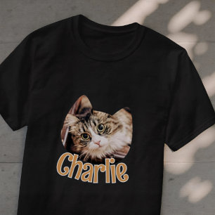 Cat Shape Modern Simple Custom Pet Cat Photo Name T-Shirt