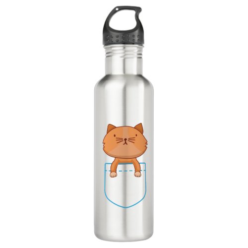 Cat Shirt _ Cat in Pocket T_Shirt _ Cat tshirt Stainless Steel Water Bottle