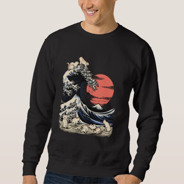 Cat Shirt Japanese Cat Kanagawa Wave Hokusai Kitte (Front)