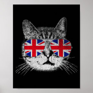 Cat Shirt Union Jack Flag Country Retro England Br Poster