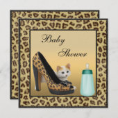 Cat, Shoe & Bottle Fur Texture Neutral Baby Shower Invitation (Front/Back)