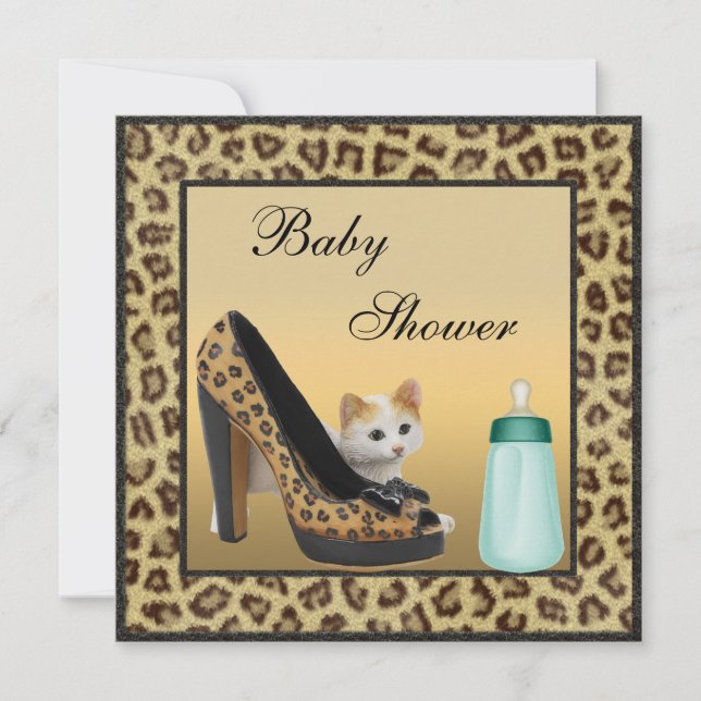 Cat, Shoe & Bottle Fur Texture Neutral Baby Shower Invitation (Front)