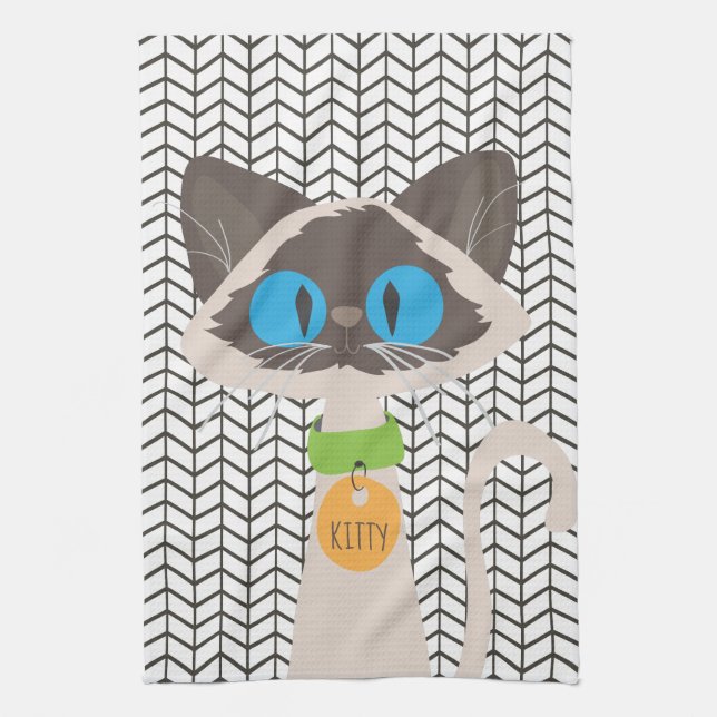 Cat Siamese Tonkinese Personalized Kitty Kitchen Towel (Vertical)
