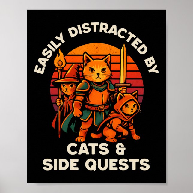 Cat Side Quest Funny Cats Tabletop Gamer Nerd Men  Poster (Front)