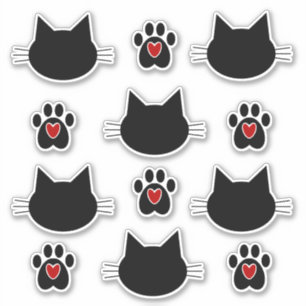 Cat Silhouette and Paw Prints Sticker