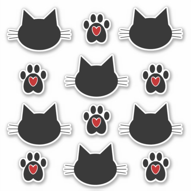 Cat Silhouette and Paw Prints Sticker (Front)