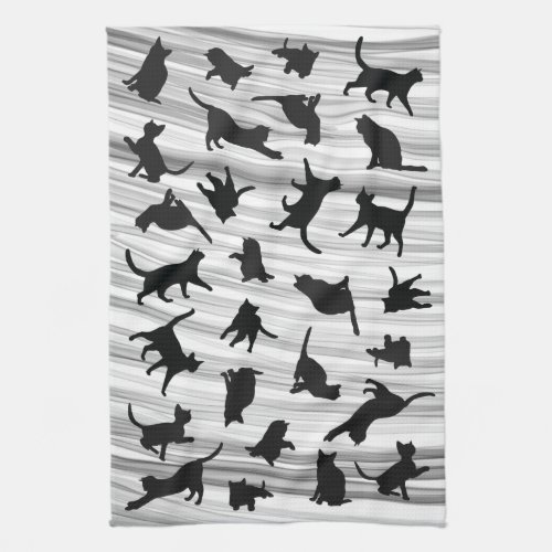 Cat Silhouette Black  White Light Gray Wispy Kitchen Towel