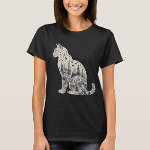 Cat Silhouette Colors Wildflower Boho Floral       T-Shirt