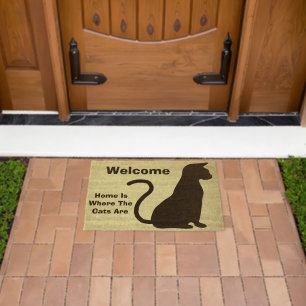 Cat Silhouette Design Fiber Doormat
