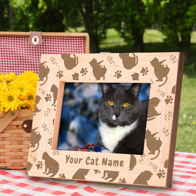 Cat Silhouette  Engraved Frames (Fun and cute cat wooden frame.)