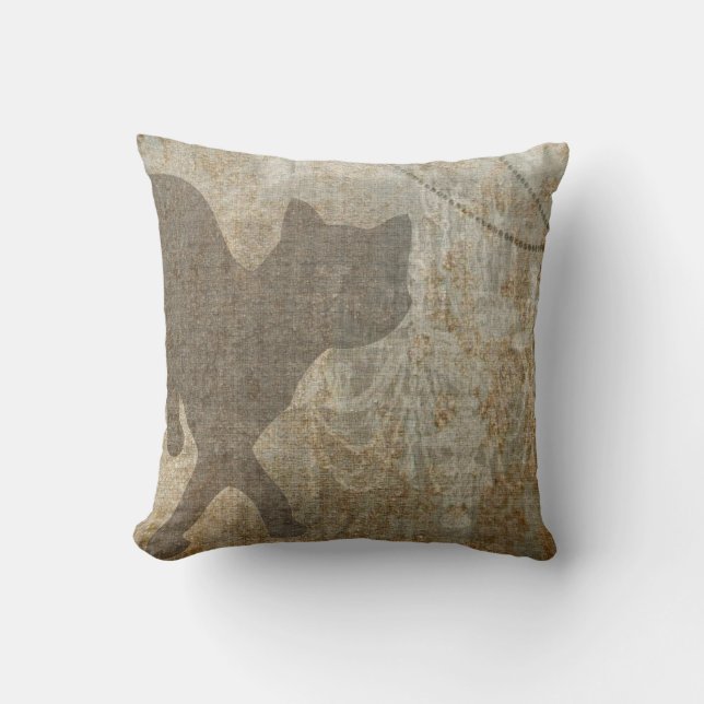 Cat Silhouette French Chic Chandelier Faux Linen Throw Pillow (Front)