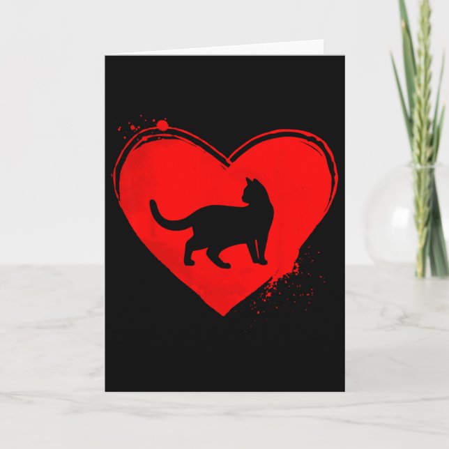 Cat Silhouette Heart Shape Valentine Cat Lovers  Card (Front)