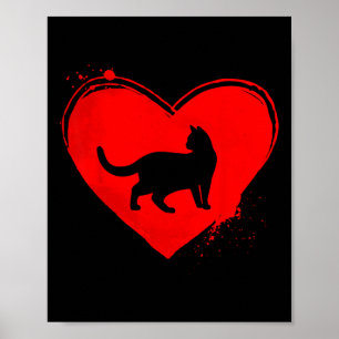 Cat Silhouette Heart Shape Valentine Cat Lovers Poster