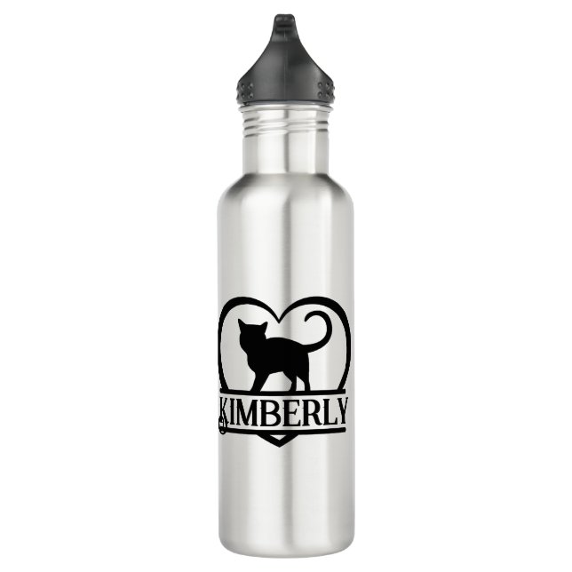 Cat Silhouette Heart Split Monogram Stainless Steel Water Bottle (Right)