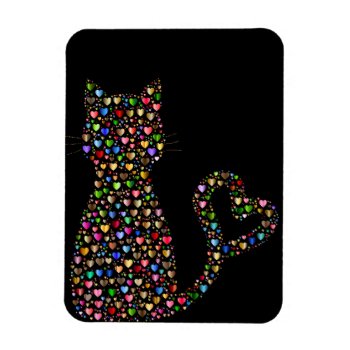 Cat Silhouette In Colorful Hearts Magnet by JLBIMAGES at Zazzle