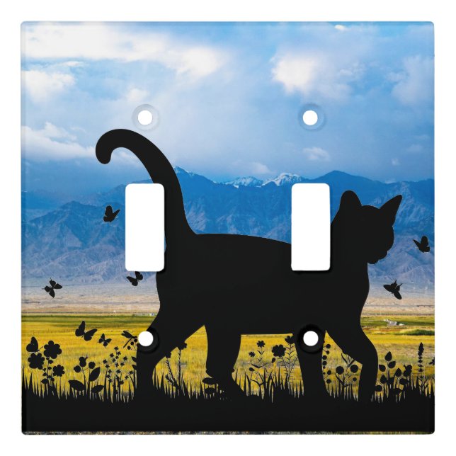 Cat Silhouette Landscape Art  Light Switch Cover (Front)