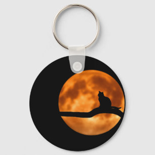 Cat Silhouette Moonlight. Personalize button  Keychain