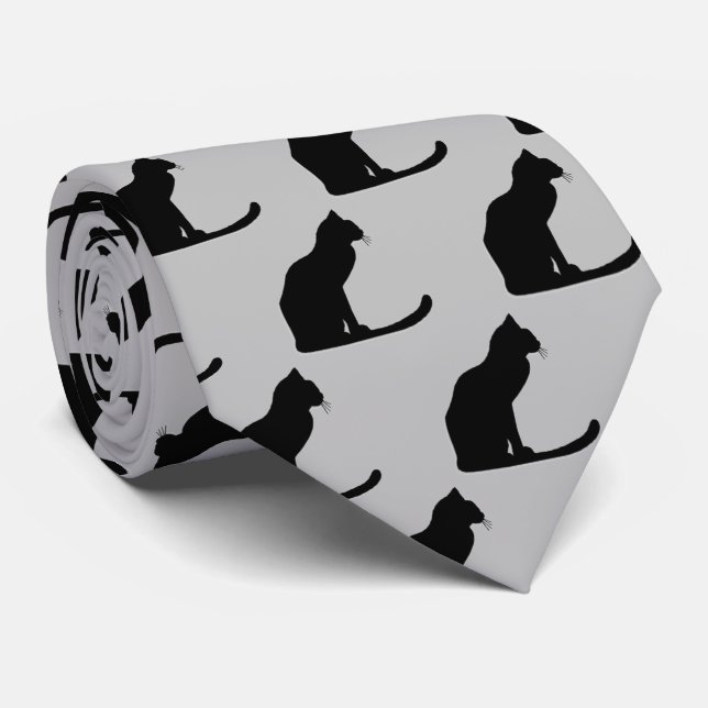 Cat Silhouette Neck Tie (Rolled)