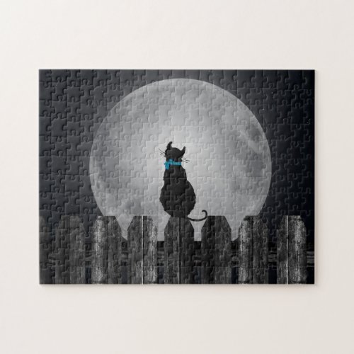cat silhouette on fence jigsaw puzzle
