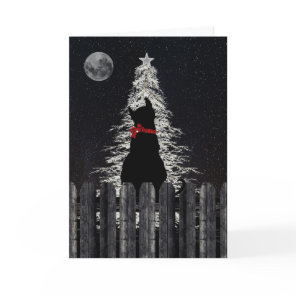 Cat silhouette on fence thinking of you Christmas Holiday Card