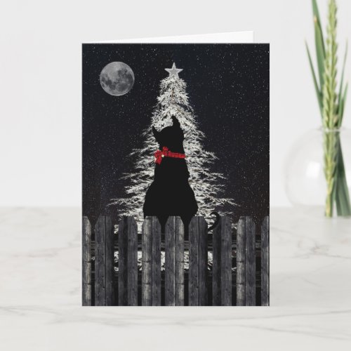 Cat silhouette on fence thinking of you Christmas Holiday Card