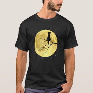 Cat Silhouette On Moon Mystical Cat Halloween Cat  T-Shirt