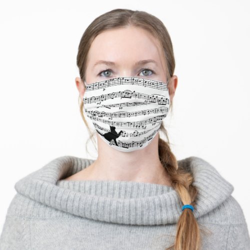 cat silhouette on music adult cloth face mask