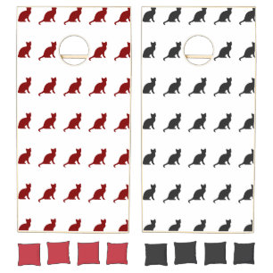Cat silhouette pattern on white cornhole set