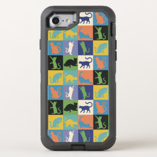 Cat Silhouette Quilt Squares in Vintage Colors OtterBox Defender iPhone SE/8/7 Case