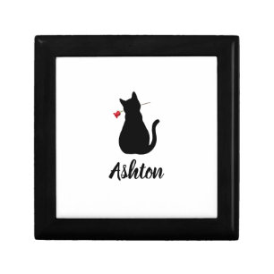 Cat Silhouette Red Rose Pet Lover Memorial NAME Gift Box