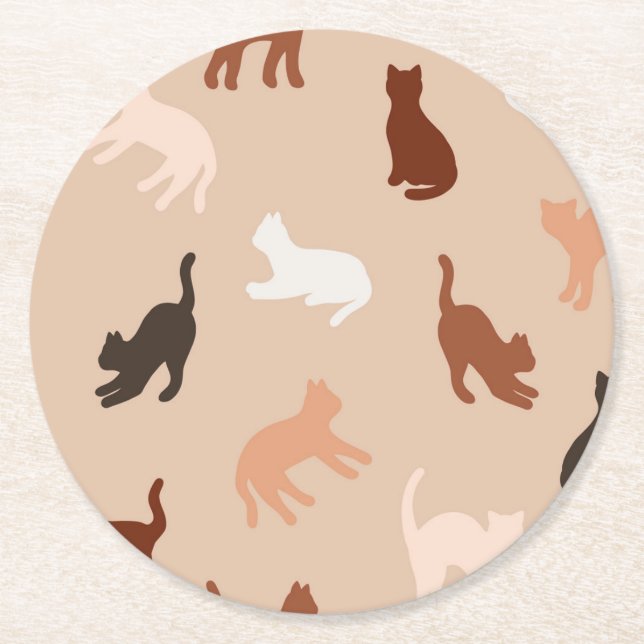 Cat silhouette round paper coaster (Front)
