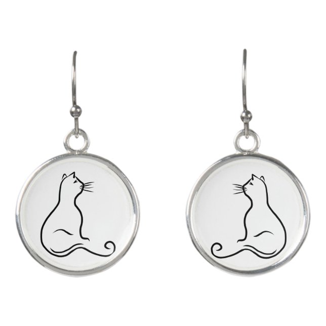 Cat silhouette - single line earrings (Front)