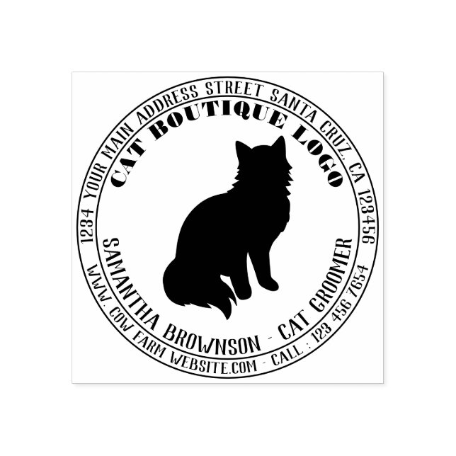 Cat silhouette sitting pet grooming rubber stamp (Imprint)