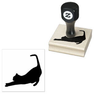 Cat Silhouette Stretching Left Rubber Stamp