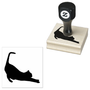 Cat Silhouette Stretching Right Rubber Stamp