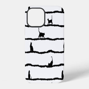 Cat Silhouette Stripes Abstract Hand Drawn Pattern iPhone 12 Case