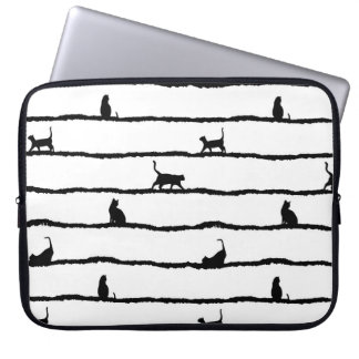 Cat Silhouette Stripes Abstract Hand Drawn Pattern Laptop Sleeve