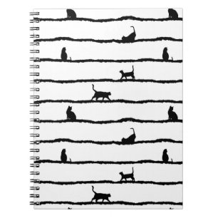 Cat Silhouette Stripes Abstract Hand Drawn Pattern Notebook