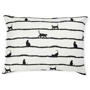 Cat Silhouette Stripes Abstract Hand Drawn Pattern Pet Bed